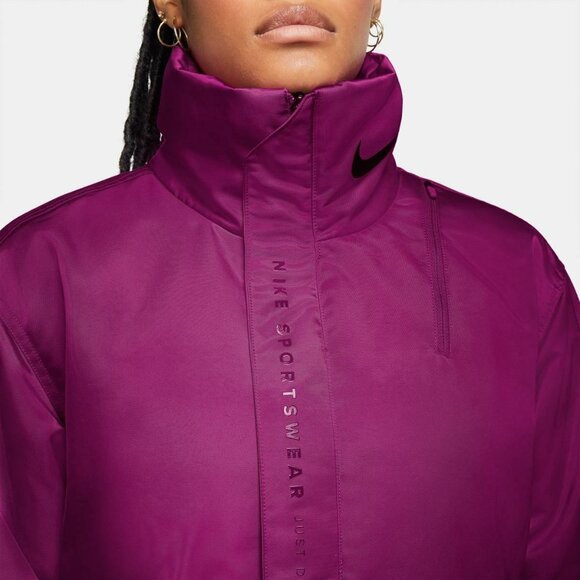 Womens Nike Jacket XL Long NSW Parka Thermal Insulation Loose Fit Fuchsia Purple - Picture 4 of 10